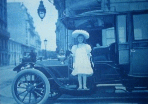 little girl on car cyanotype